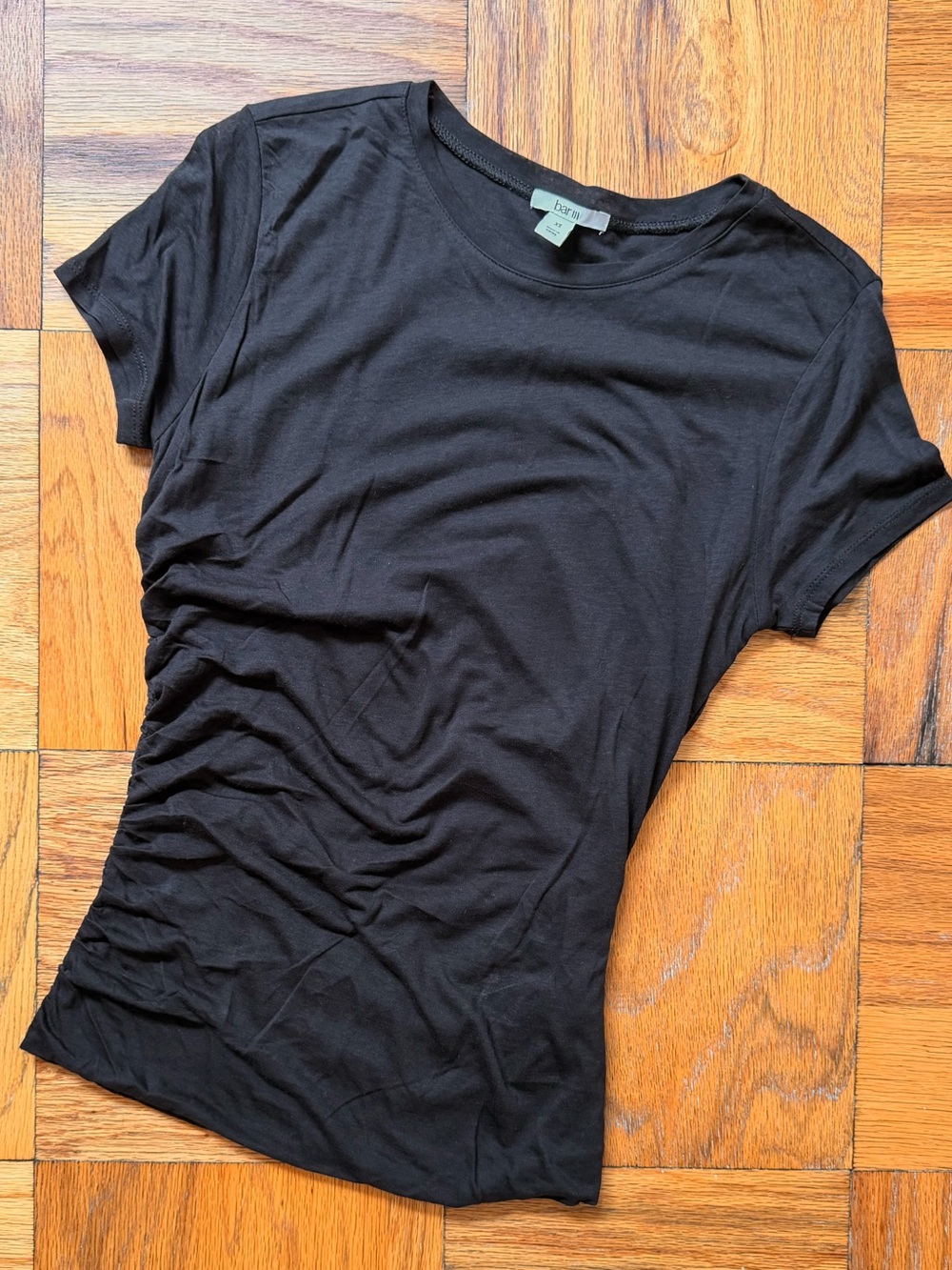 Bar III Black Short Sleeve Ruched Side Tee